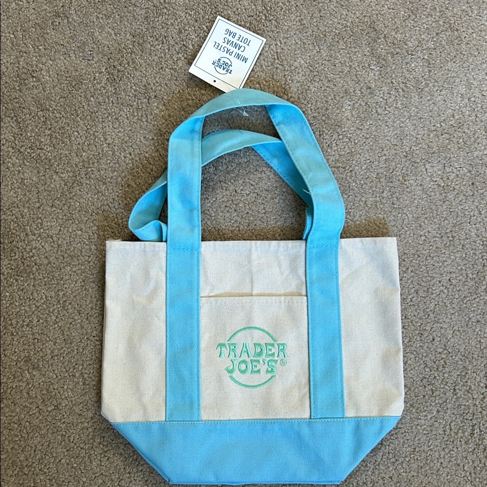 Limited time- Trader Joe’s Mini Pastel Blue Canvas Tote Bag